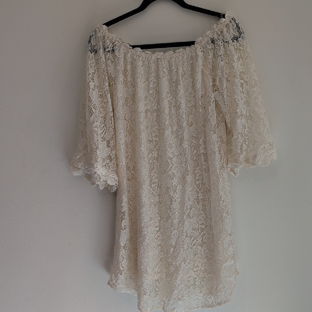 Umgee Cream Lace Off-Shoulder Blouse